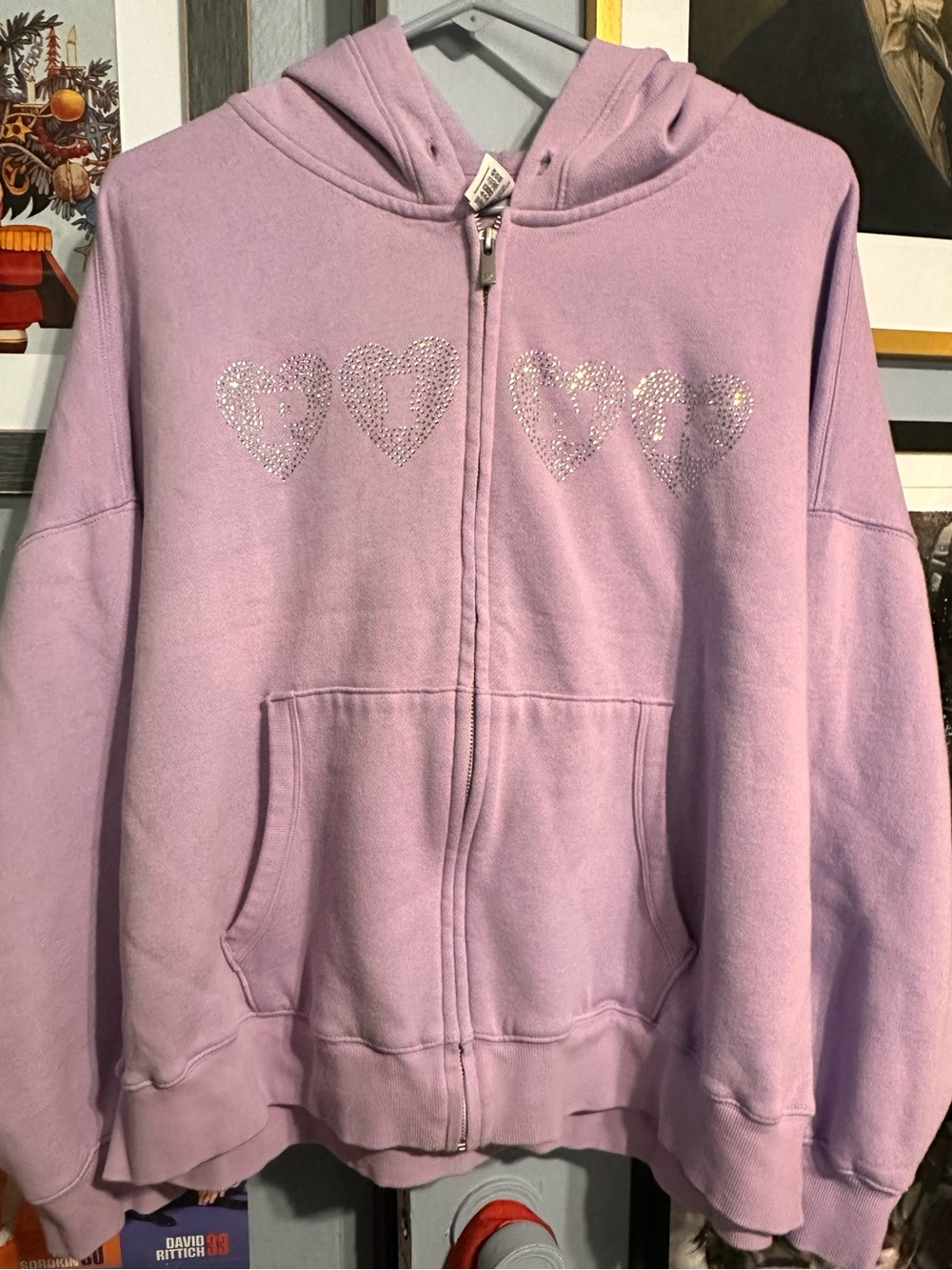 PINK XXL Campus fleece full zip hoodie Lavender with Rhinestones